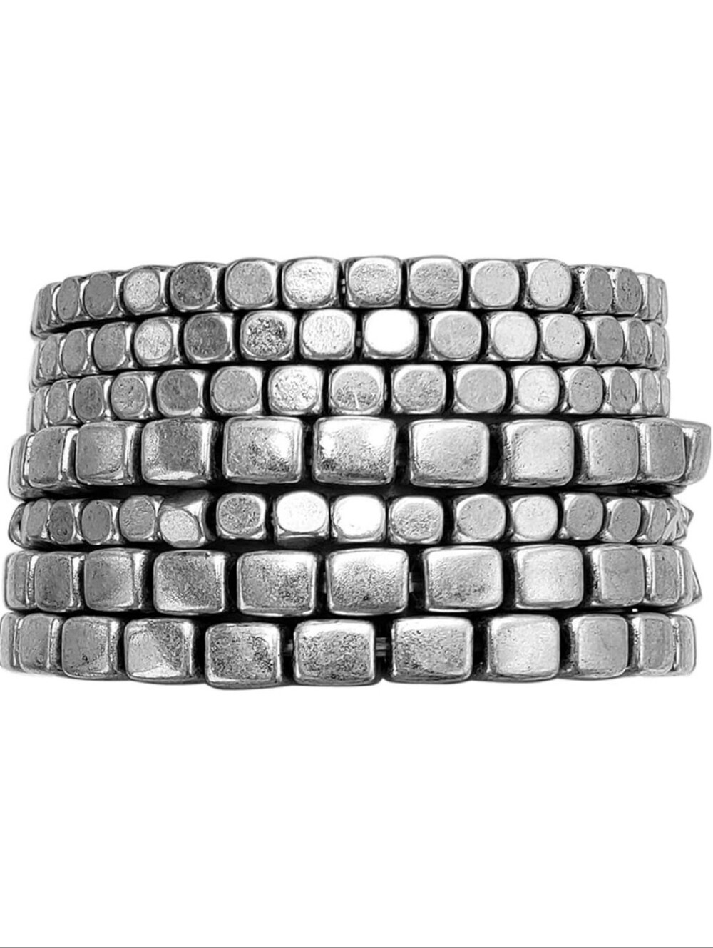 Rosemarie Collections Chunky Nugget Multi-Strand Bracelet Beads- Silver Tone - Picture 3 of 5